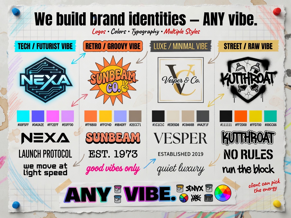 Brand identity variations across four aesthetics
