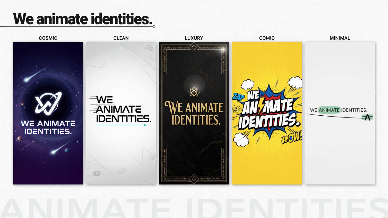 Animated identity intros across aesthetics