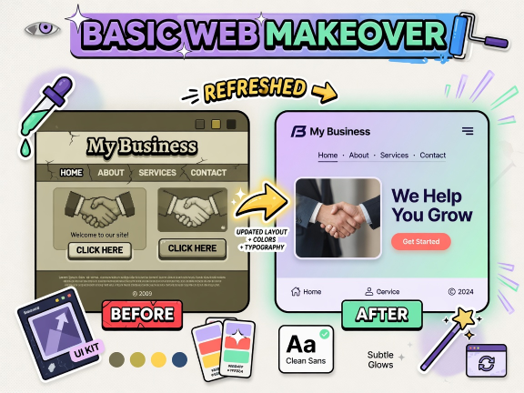 Comic panel illustrating a basic web makeover cleanup